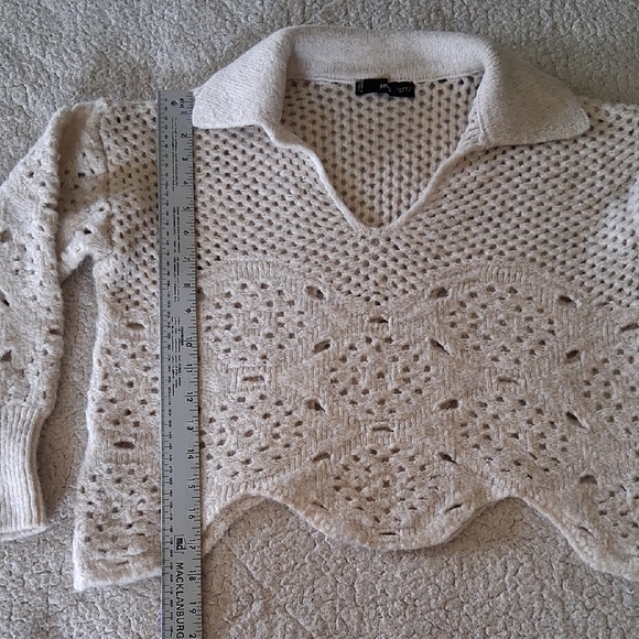 Mango Beige V-Neck Crochet Sweater - Picture 5 of 6